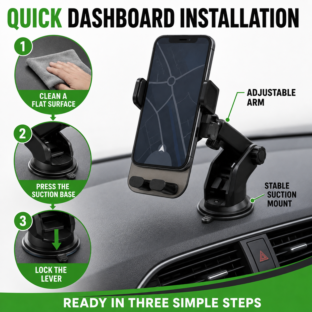 Car Dashboard Phone Holder with Suction Mount