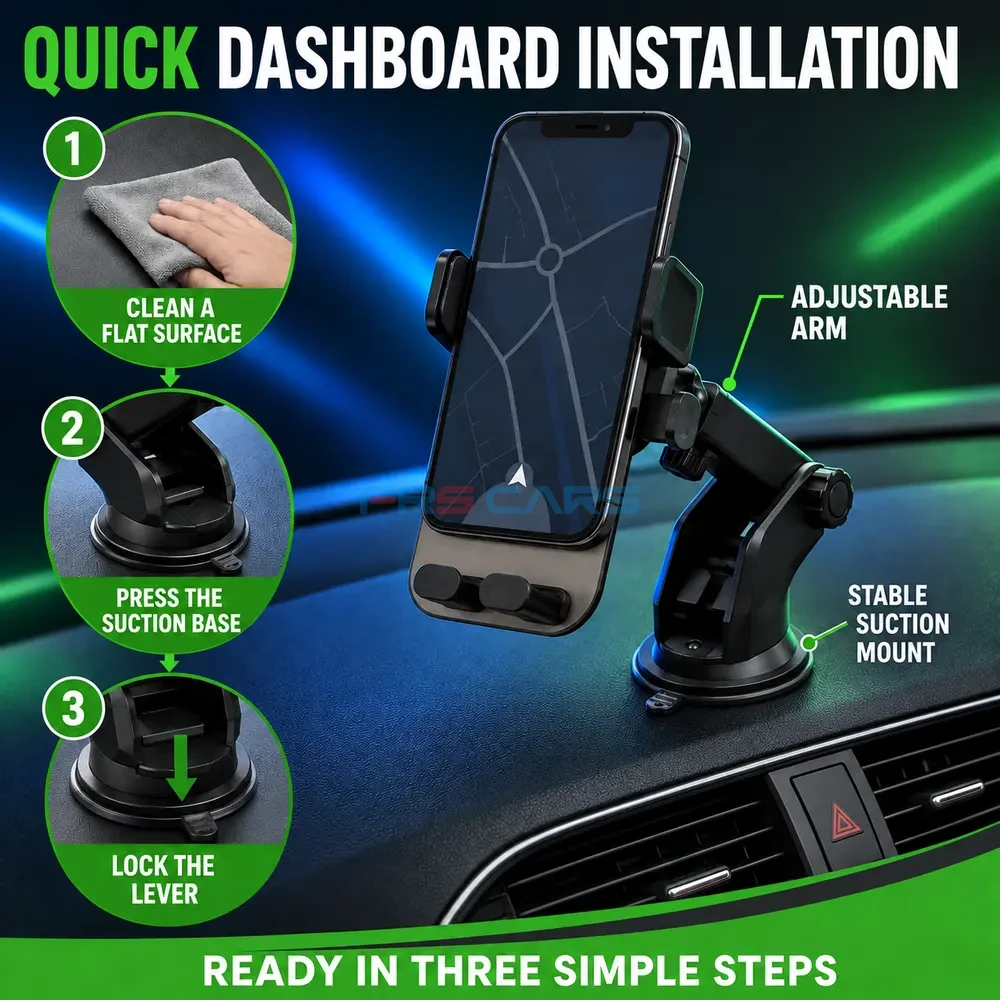 Adjustable dashboard suction phone holder