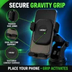 Gravity grip dashboard phone holder with suction mount