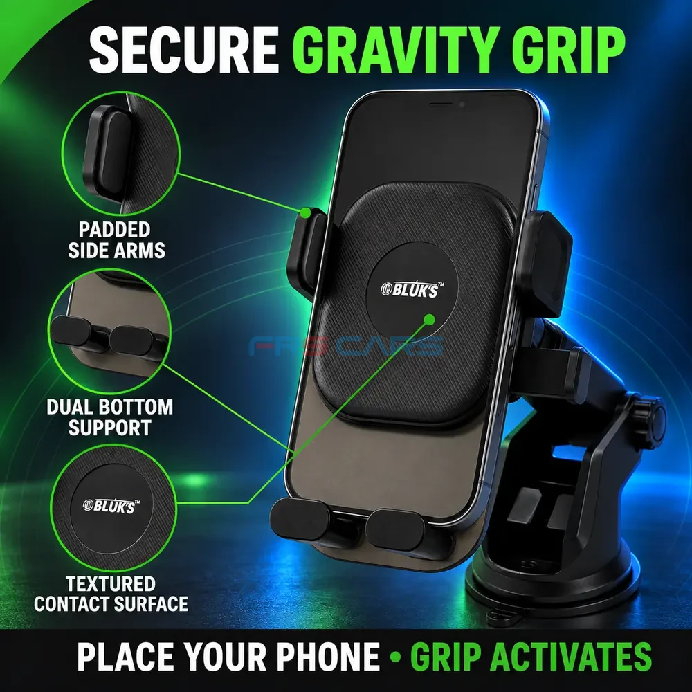 Gravity grip dashboard phone holder with suction mount