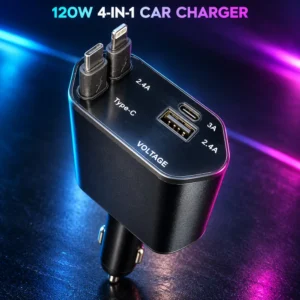 120W 4-in-1 retractable car charger