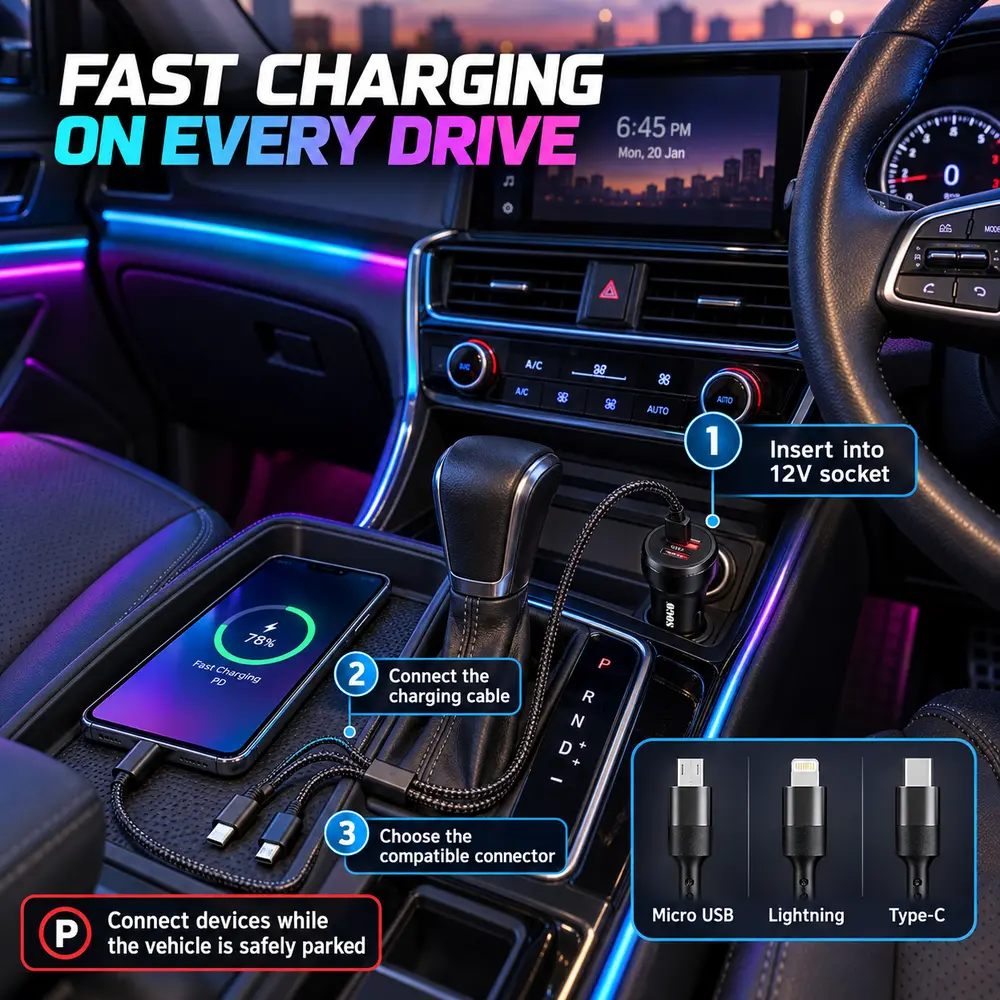 SOGO 38W Fast Car Charger Installed in Right-Hand-Drive Car