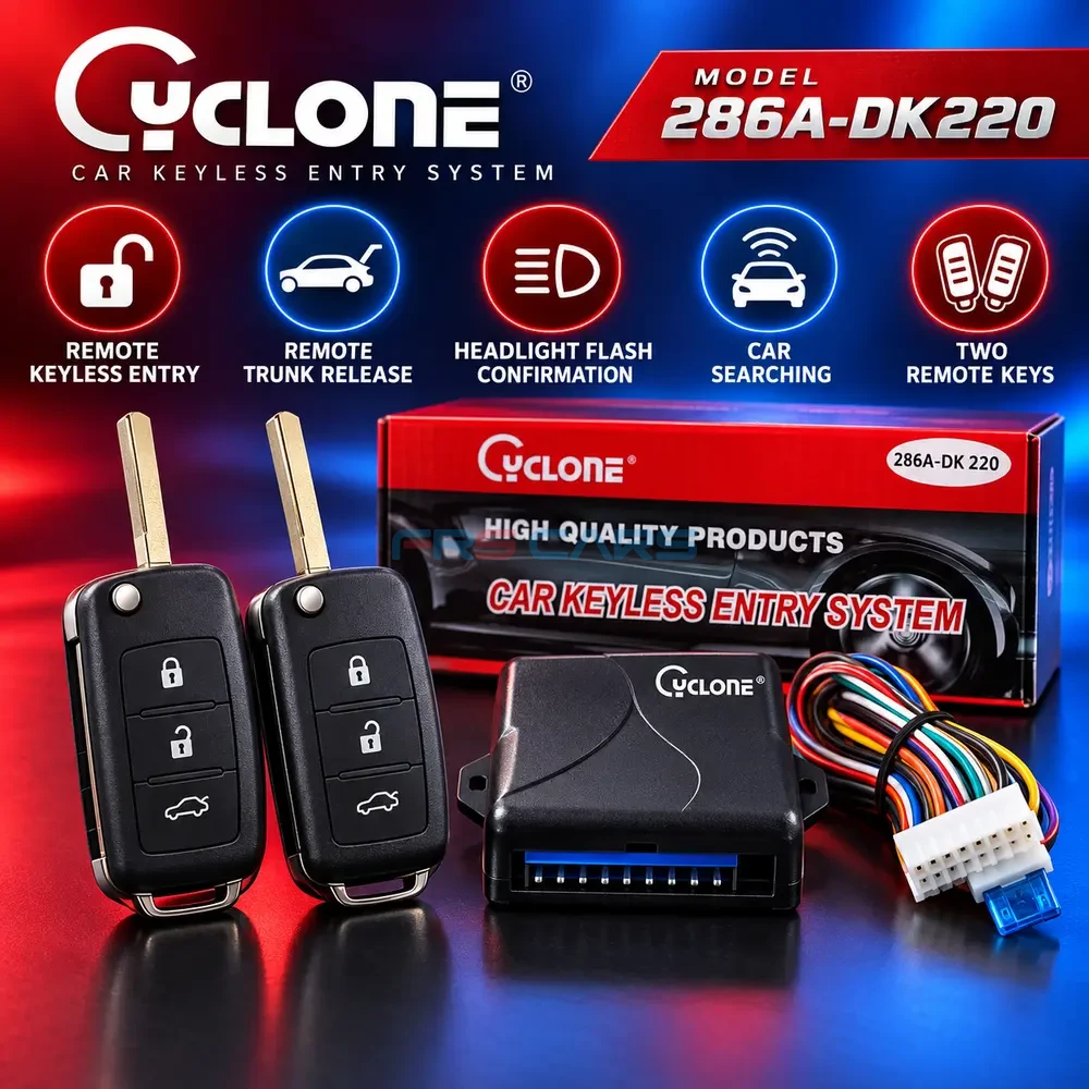 Cyclone car keyless entry system features with two remote keys
