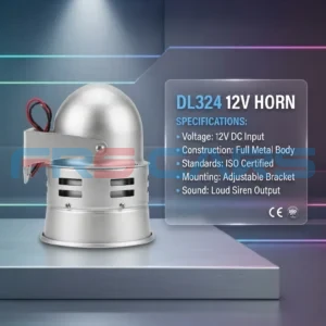 DL324 12V siren with durable metal body and high decibel output callouts