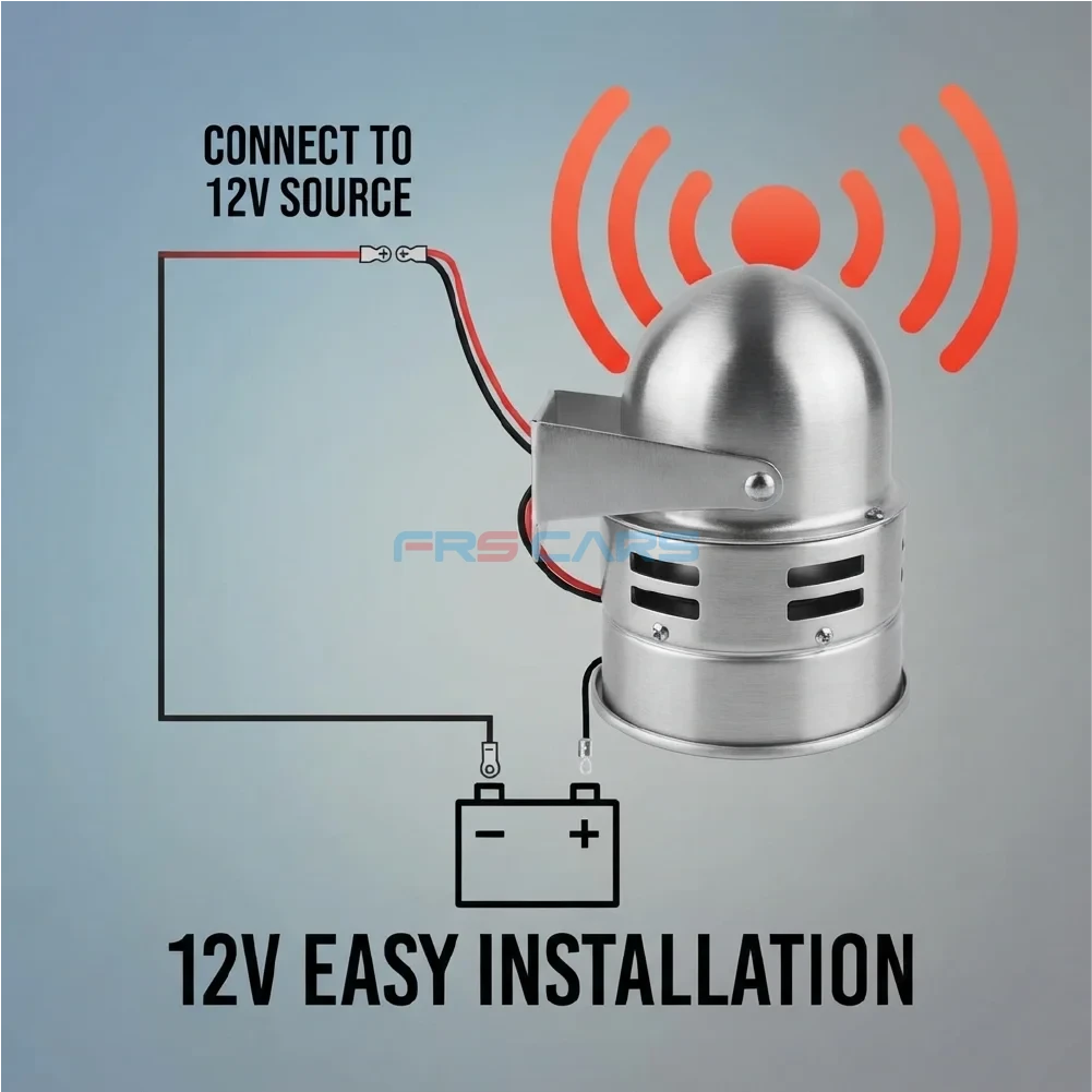 DL324 motor siren usage guide showing 12V wiring connection and mounting bracket