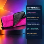 Flamingo 2-in-1 microfibre towel pink exterior and grey interior sides