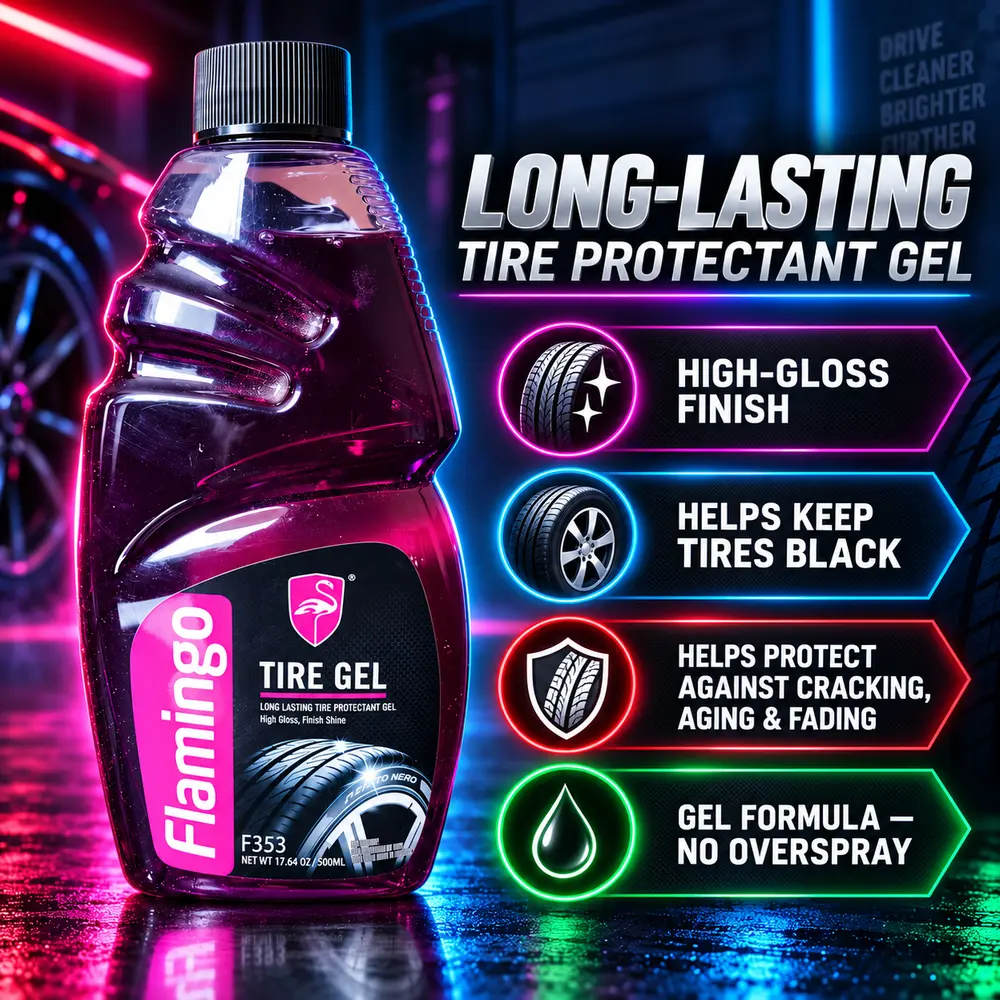 Flamingo Tire Gel F353 high-gloss protection features