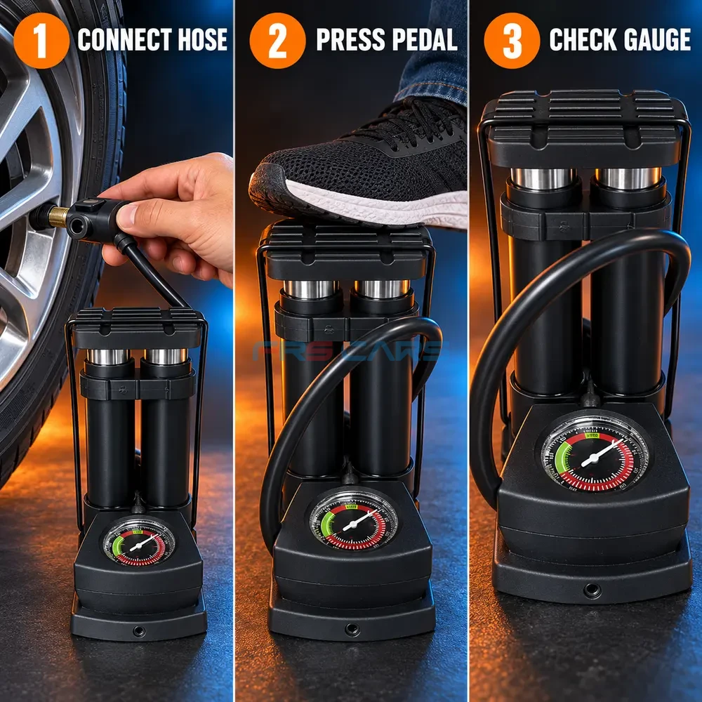 Premium Double-Cylinder Foot Pump with Pressure Gauge