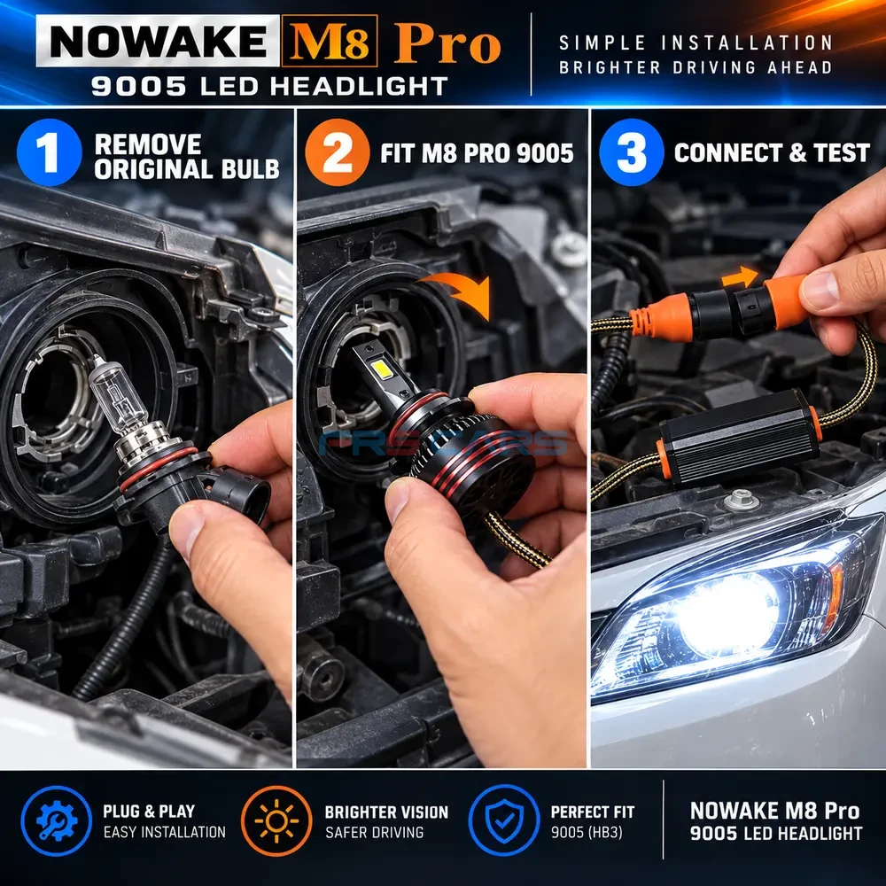 NOWAKE M8 Pro 9005 LED headlight installation guide