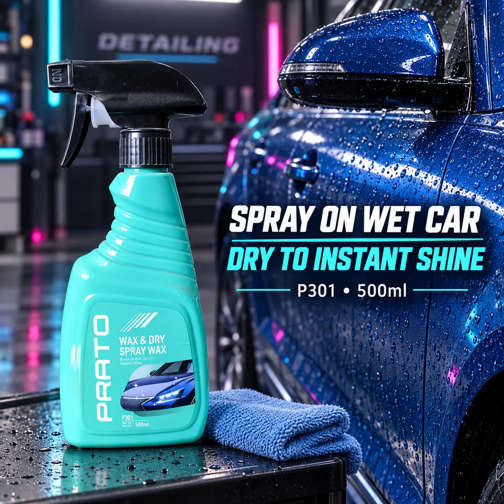 PRATO P301 spray wax used on a wet car exterior