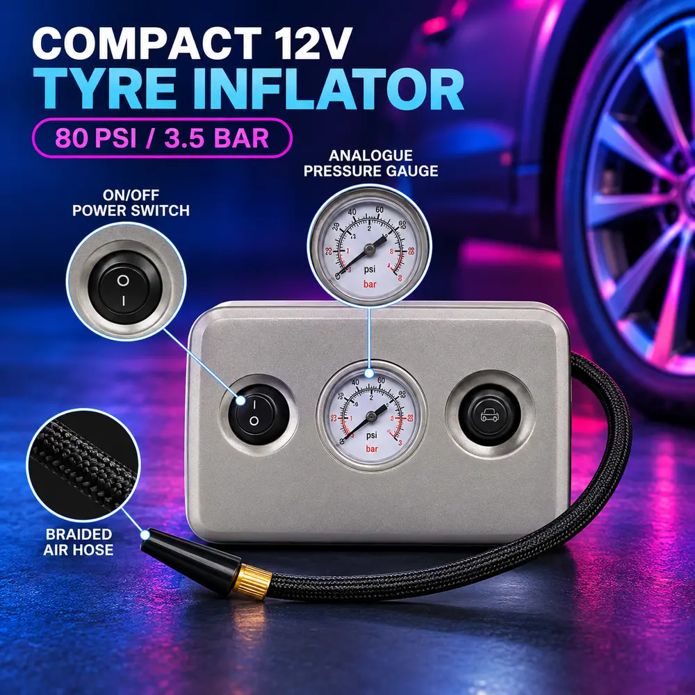 Premium 12V 80 PSI Portable Tyre Inflator Air Compressor