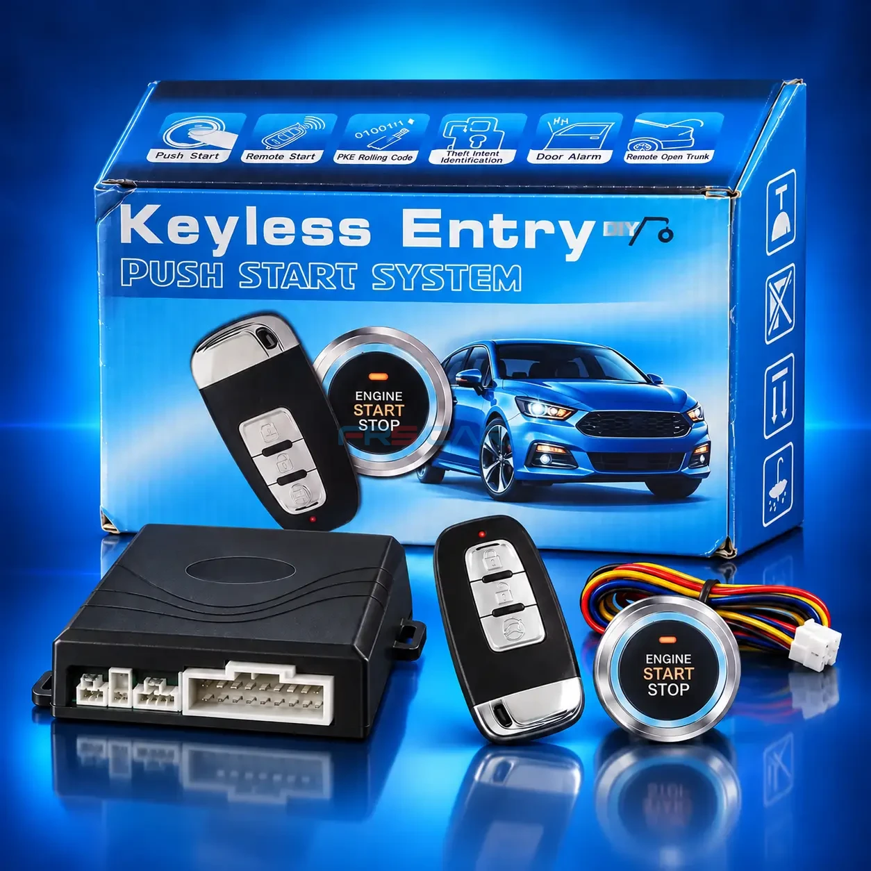Keyless entry push start system packaging